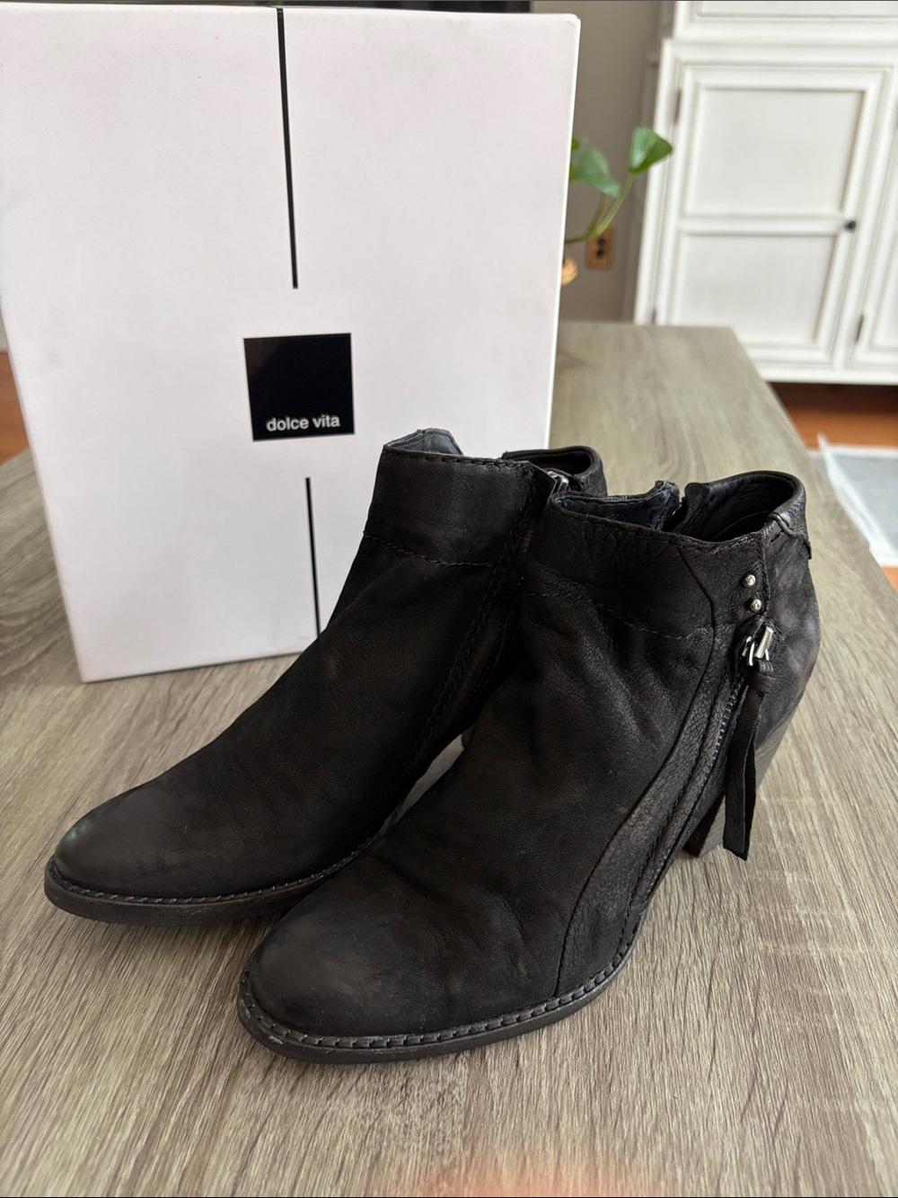 Dolce Vita Black Nubuck Ankle Booties with Tassel Zip
